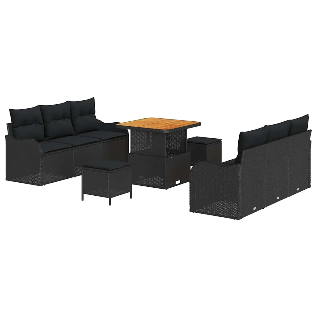 Set Divano da Giardino con cuscino con archiviazione 9 pcs Nero