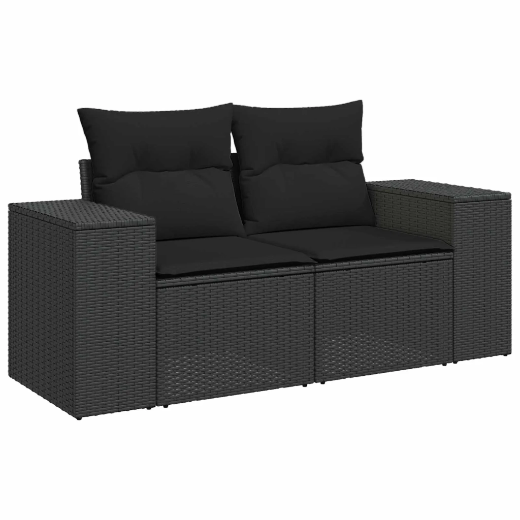 Set Divano da Giardino con cuscino 13 pcs Nero polyrattan