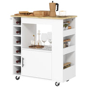 CARRELLO DA CUCINA CON RUOTE RIPIANI ARMADIETTO E PORTABOTTIGLIE 83X40X83 CM ROVERE E BIANCO