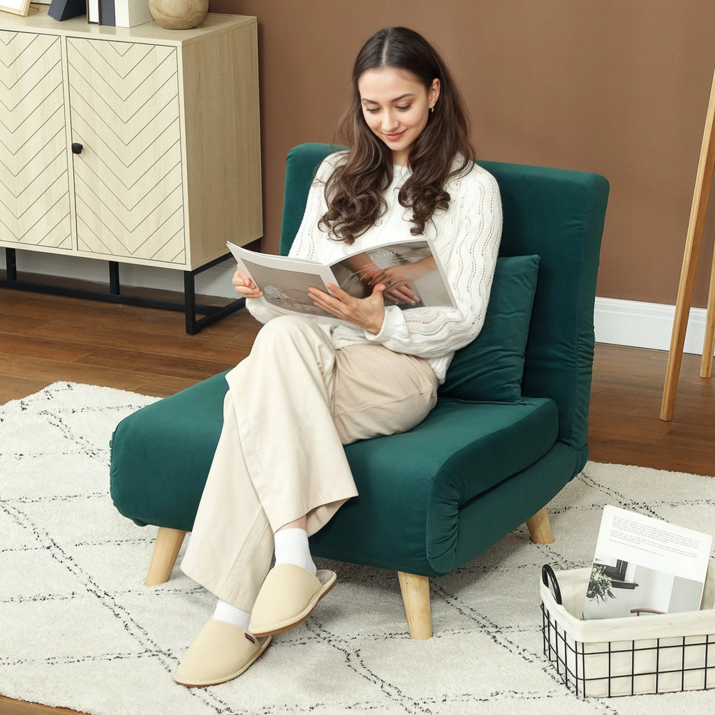 Poltrona Letto Pieghevole Regolabile ¨C Minimal ¨C Velluto Verde Scuro