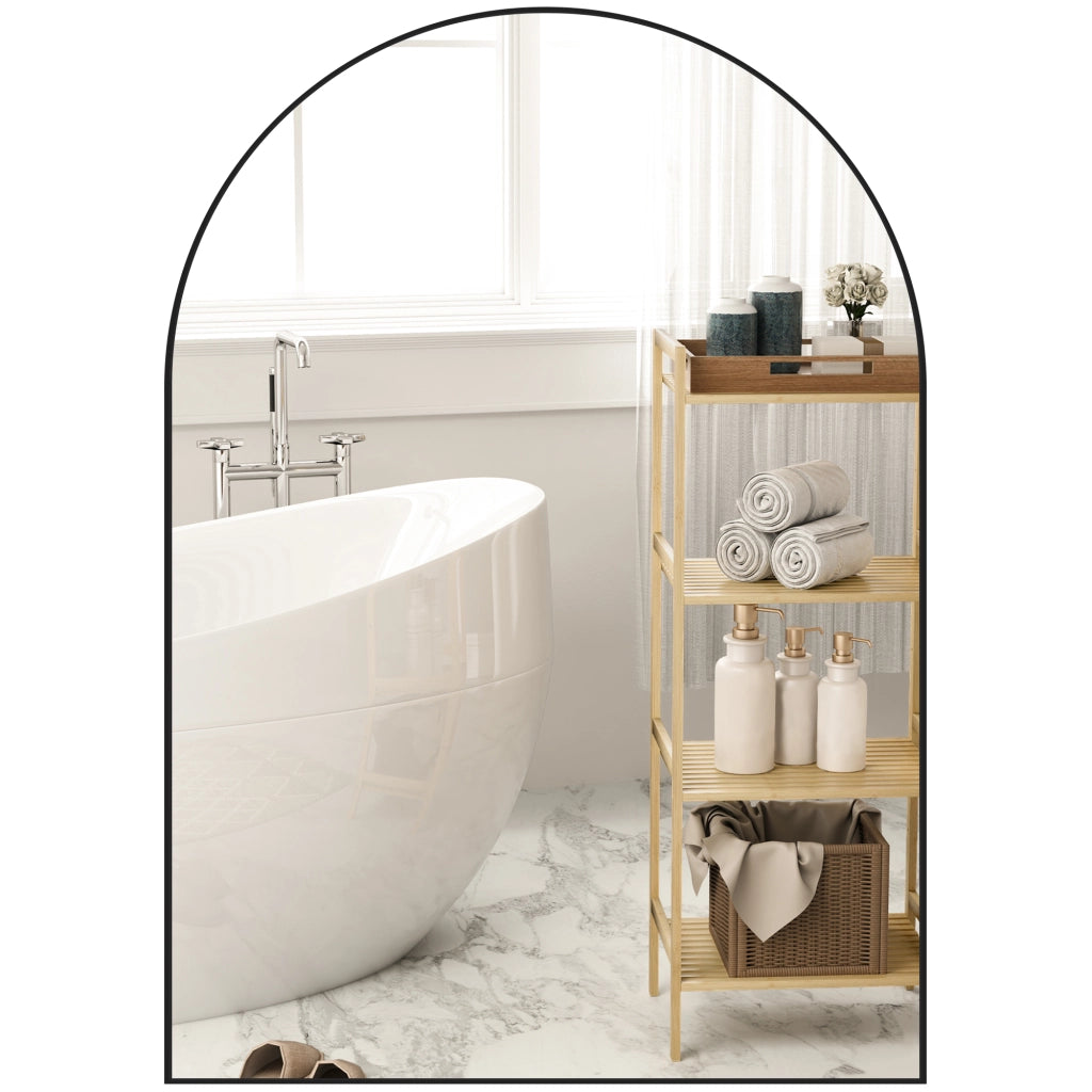 Specchio da Bagno Curvo ¨C Zephmum ¨C Nero, Cornice Alluminio, 50x70 cm
