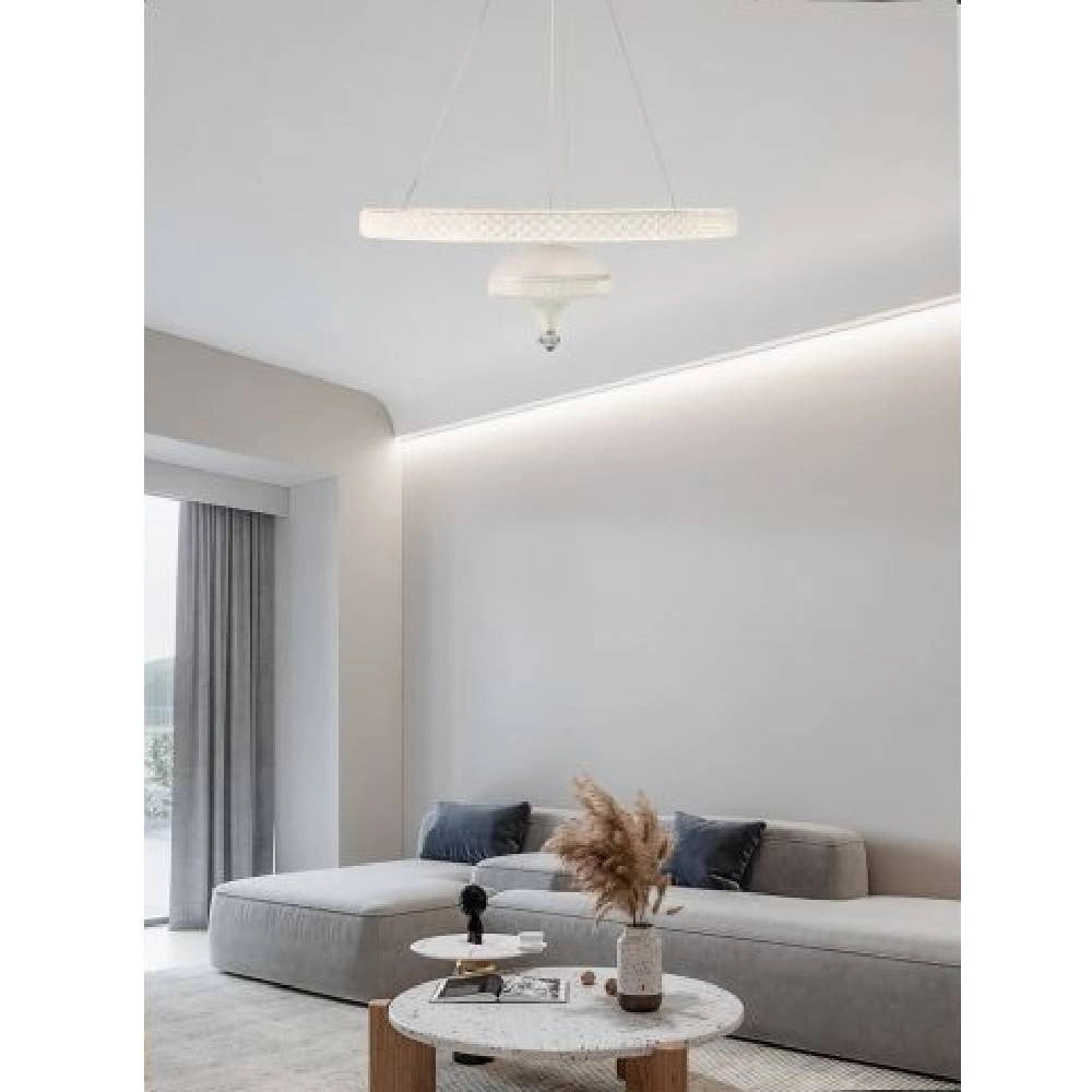 Trade Shop - Lampadario A Sospensione Led 50 W Bianco Anello Sospeso Effetto Cristallo Lp-17b - -bianco Naturale      -
