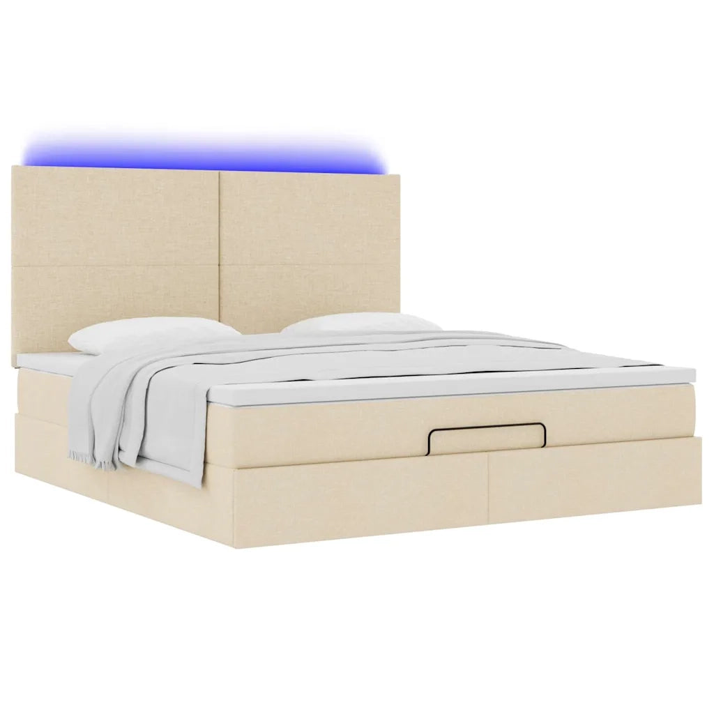 Struttura Letto Pouf con Materasso Crema 160x200 cm in Tessuto 3313939