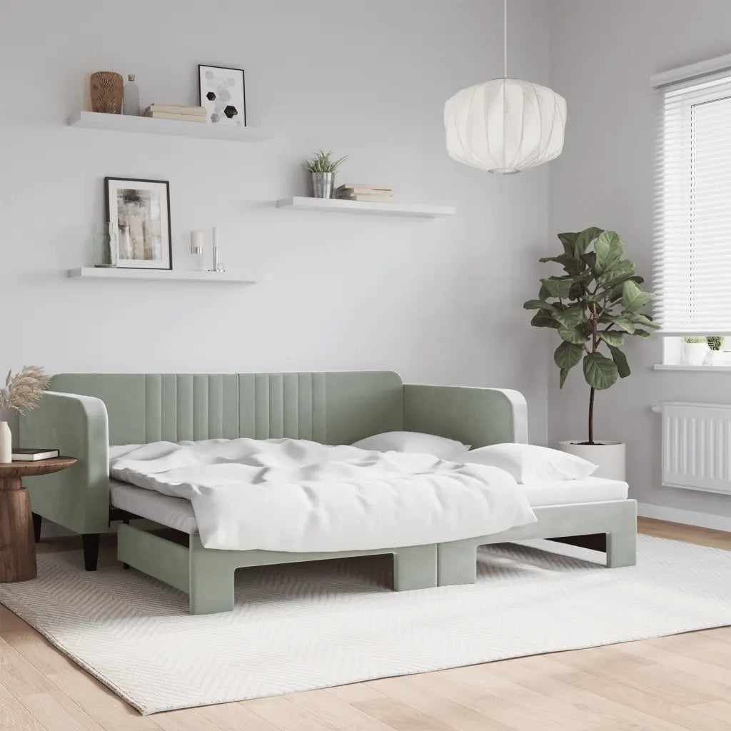 Divano letto | Sof¨¤ letto | Letto singolo Estraibile Grigio Chiaro 90x190 Velluto