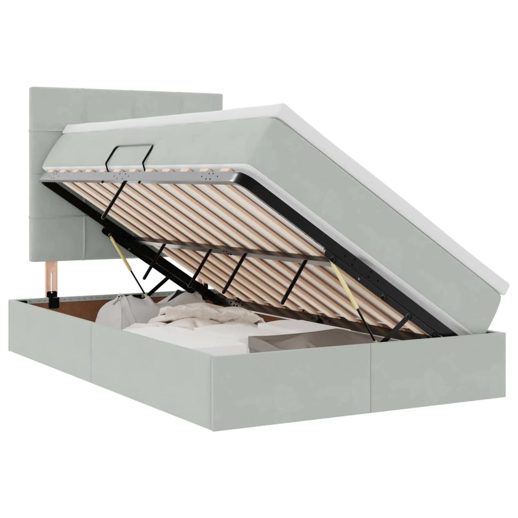 Letto con contenitore e materasso Grigio chiaro 120 x 200 cm