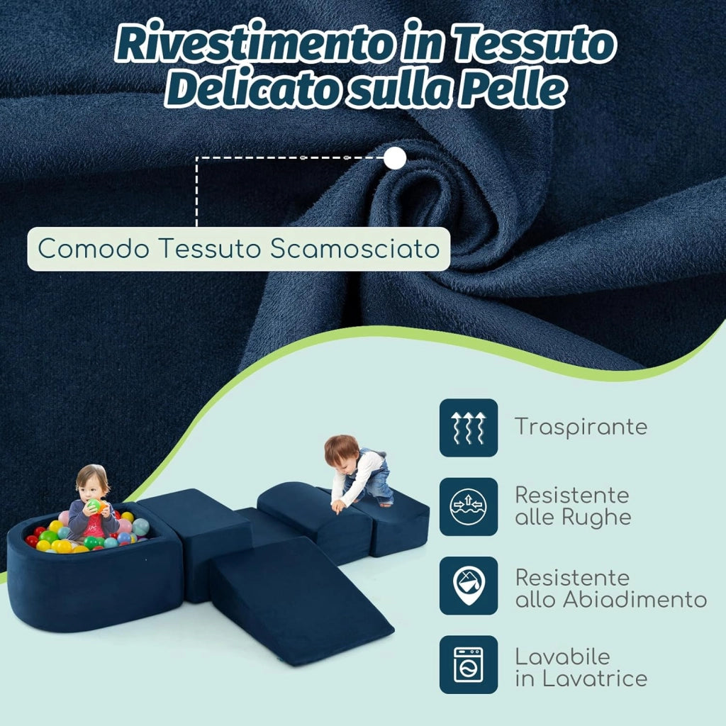 Set di 5 Pezzi Gioco in Schiuma, Blocchi con Piscina di Palline per Bambini, Coperture Lavabili con Cerniere, Blocchi Creativi per Stanza di Giocattoli, Camera da Letto (Navy)