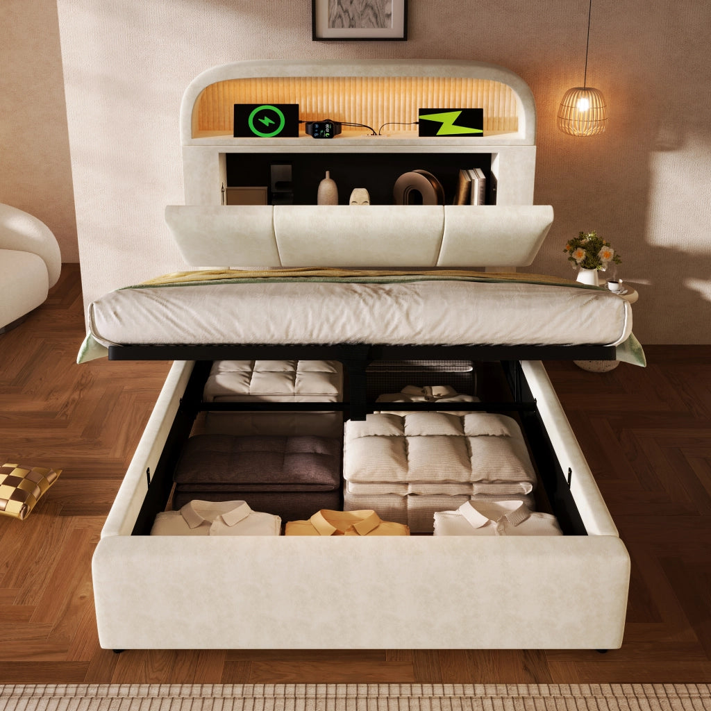 letto imbottito velluto beige 90x200 cm