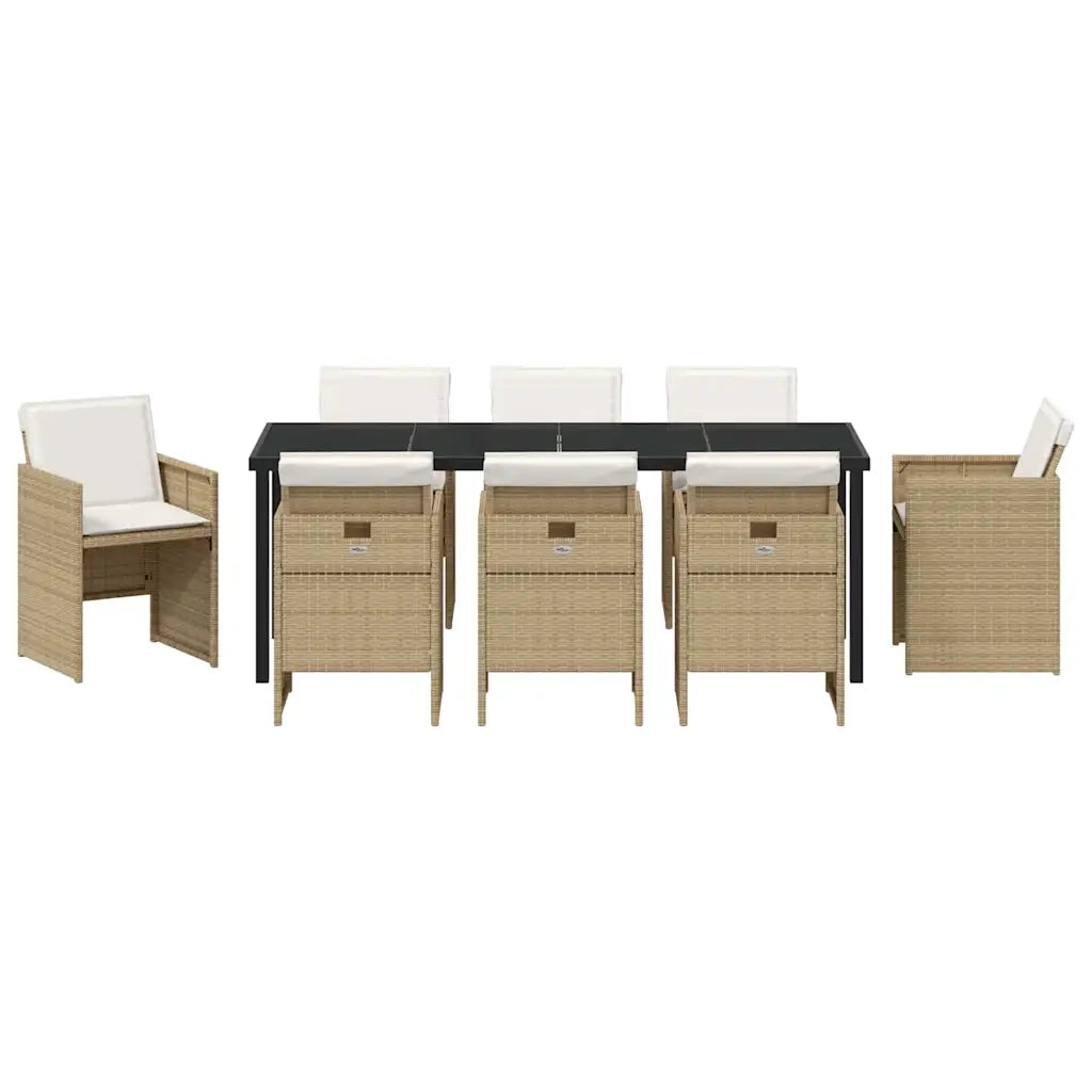 Set da Pranzo per Giardino con cuscino 9 pcs Beige polyrattan 3379959