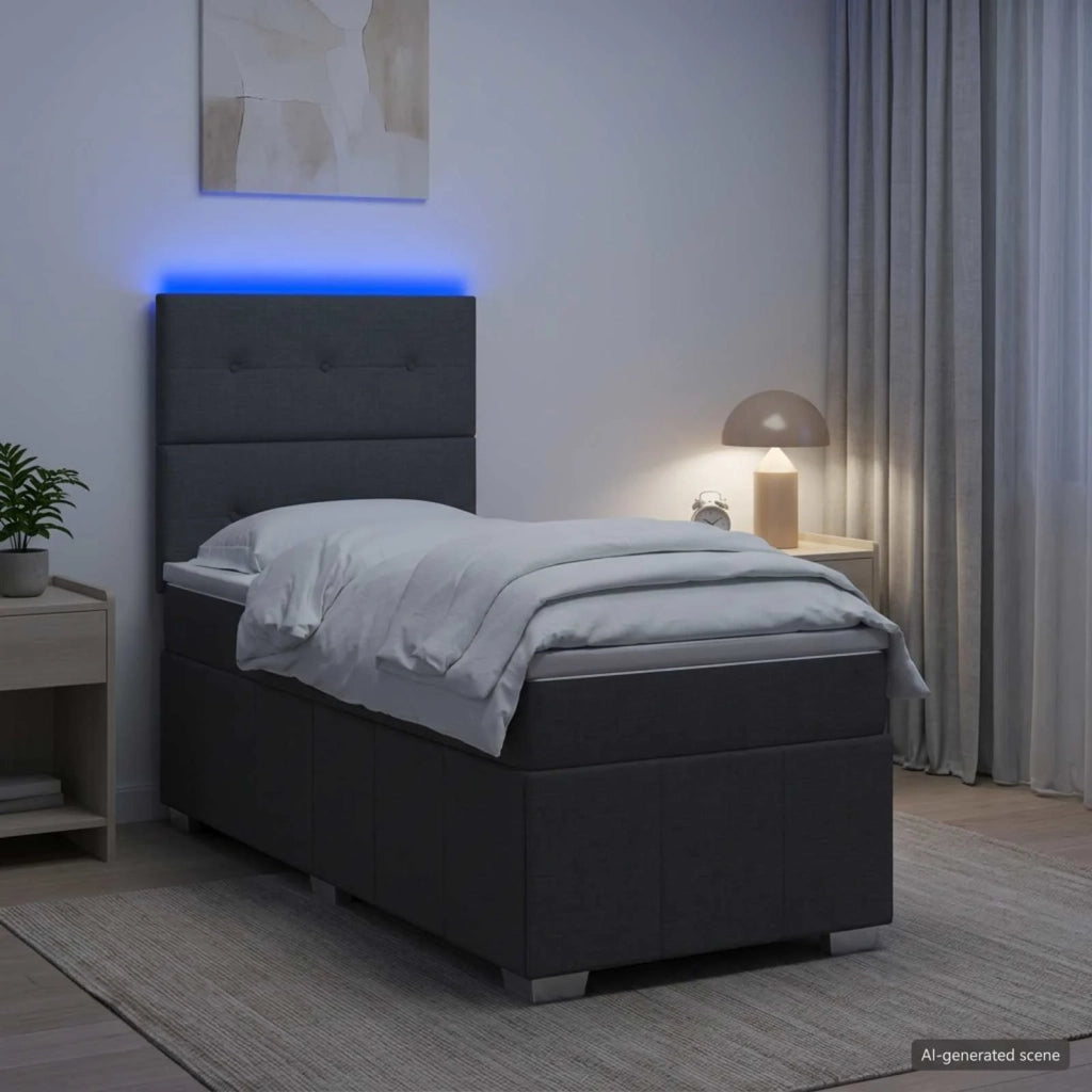 Letto Box Spring LED con Materasso Grigio Scuro 80 x 200 cm 3455473