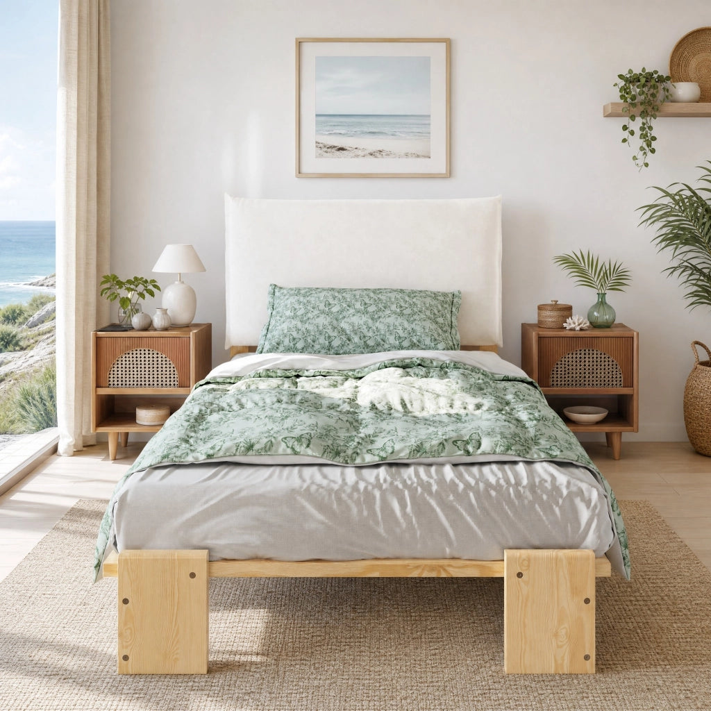 LETTO Imbottito 90x200 cm Naturale con schienale imbottito