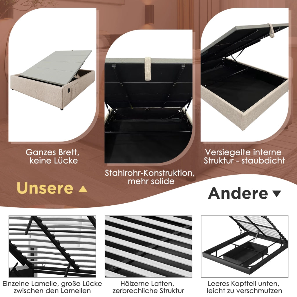 letto imbottito lino beige naturale 140 x 200 cm