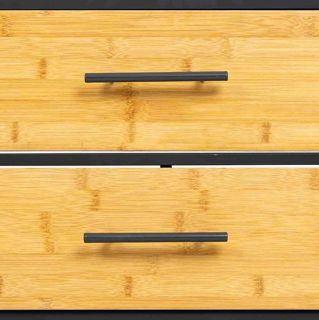 Comodino in metallo e legno con 2 cassetti, nero 50x35x60h cm