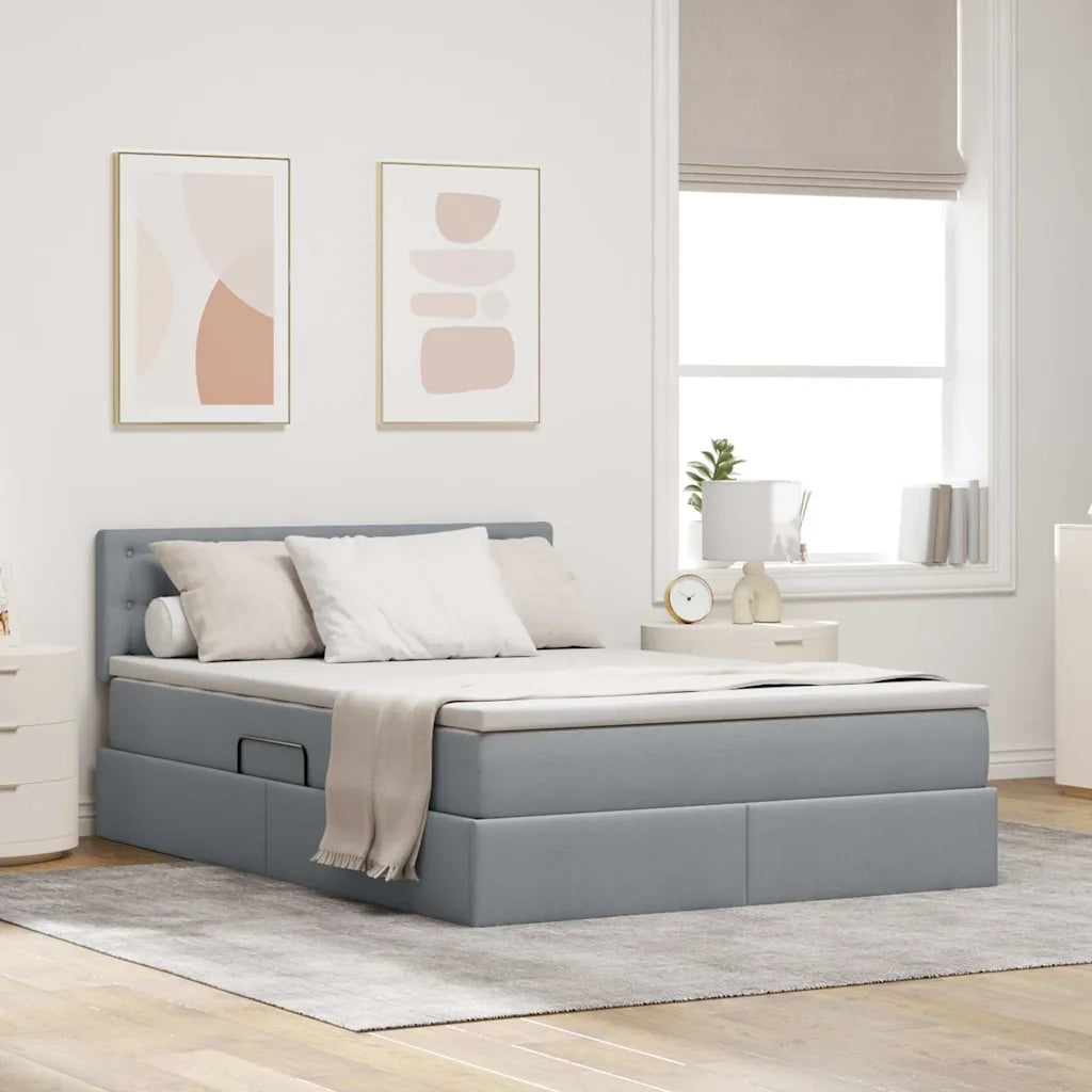 Letto con contenitore e materasso Grigio chiaro 140 x 190 cm