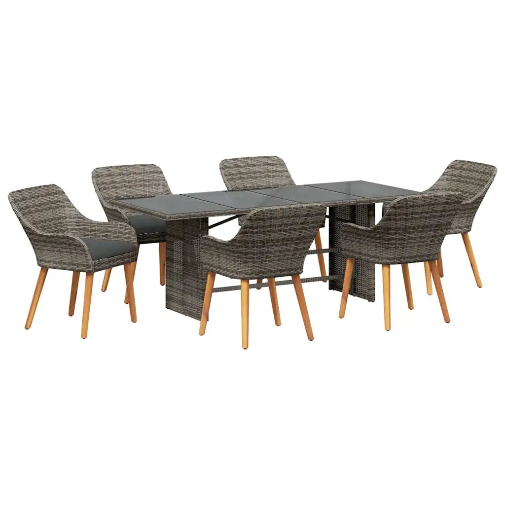 Set da Pranzo per Giardino con cuscino 7 pcs Grigio polyrattan