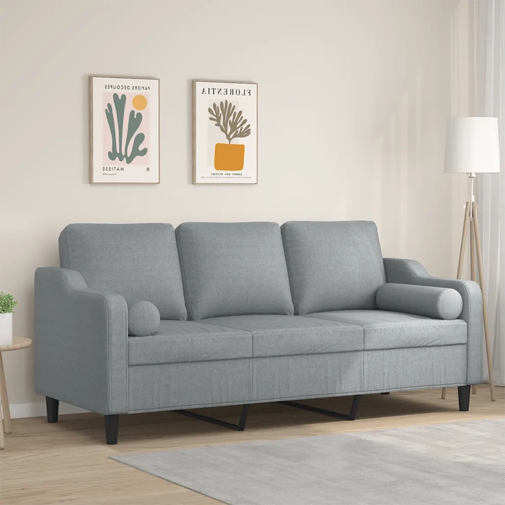 Divano a 3 Posti con Cuscini-Sofa 3 Posti con Cuscini Grigio Chiaro 180 cm in Tessuto 907235