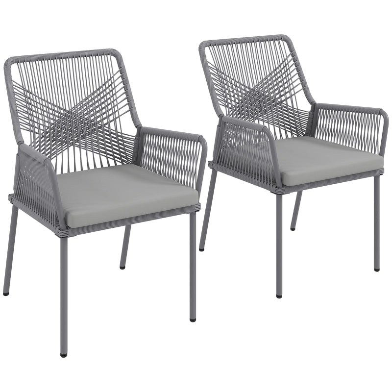 OKWISH Set di 2 Sedie da Giardino con Braccioli, Schienale Ampio e Cuscini Sfoderabili, Rattan Grigio Scuro