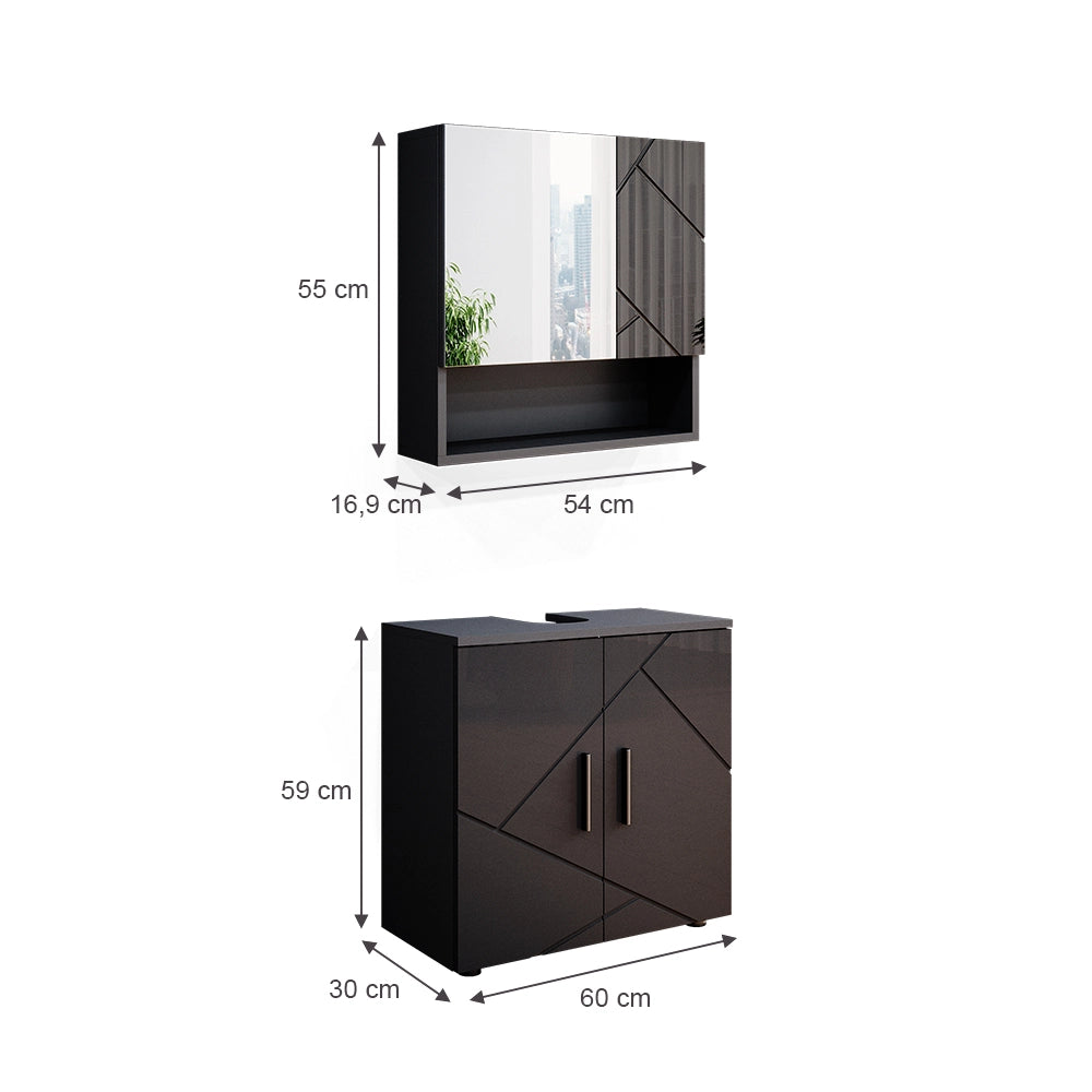 Vicco Set mobili bagno Antracite lucido 2 parti, mobile base 60 cm