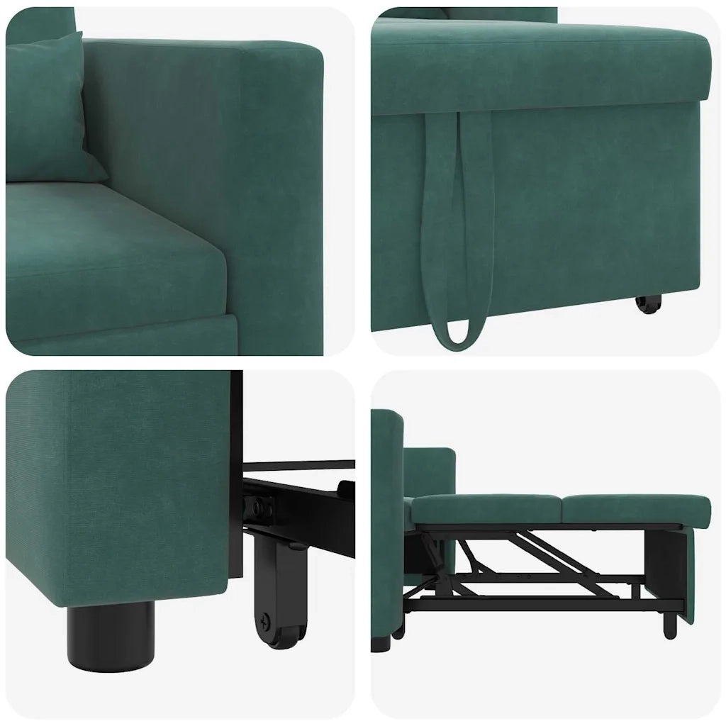 Divano letto estraibile singolo con ruote Verde scuro Velluto 42002699