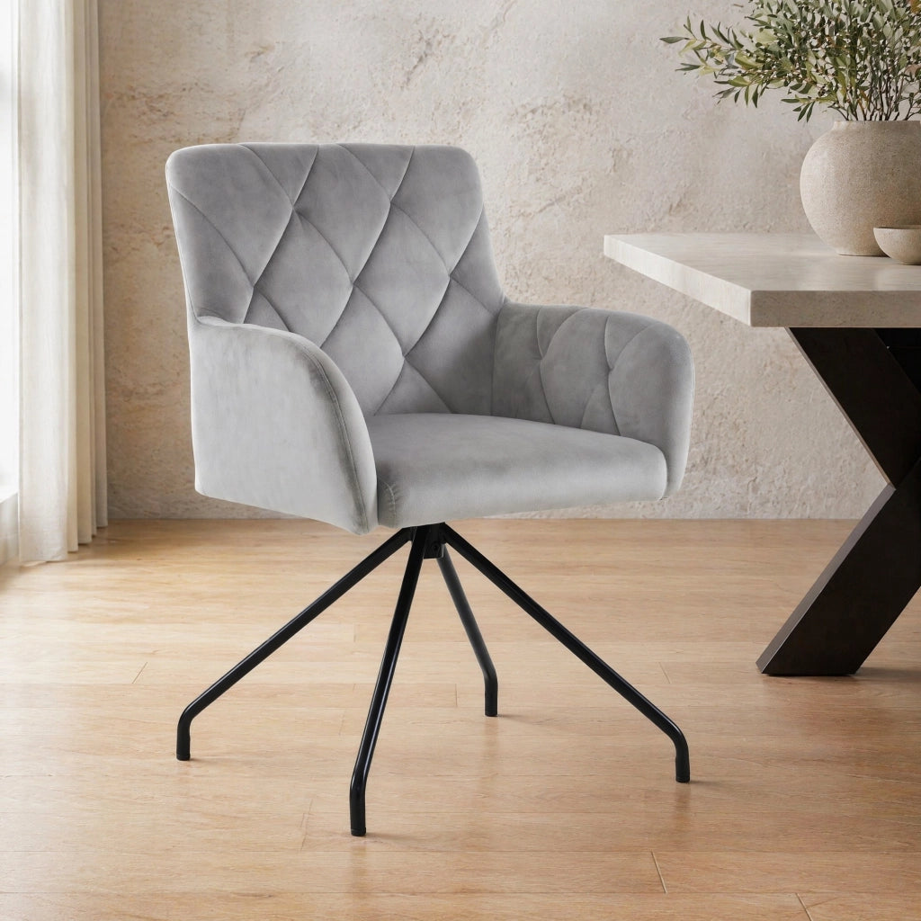 Sedia da Pranzo Set da 2 con Schienale Ergonomico e Braccioli, in Velluto Grigio Chiaro