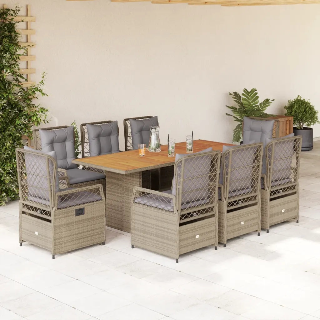 Set da Pranzo da Giardino 9 pz con Cuscini Beige in Polyrattan 3262935