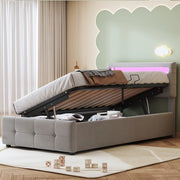LETTO per bambini 90x200 cm con LED, contenitore, velluto grigio