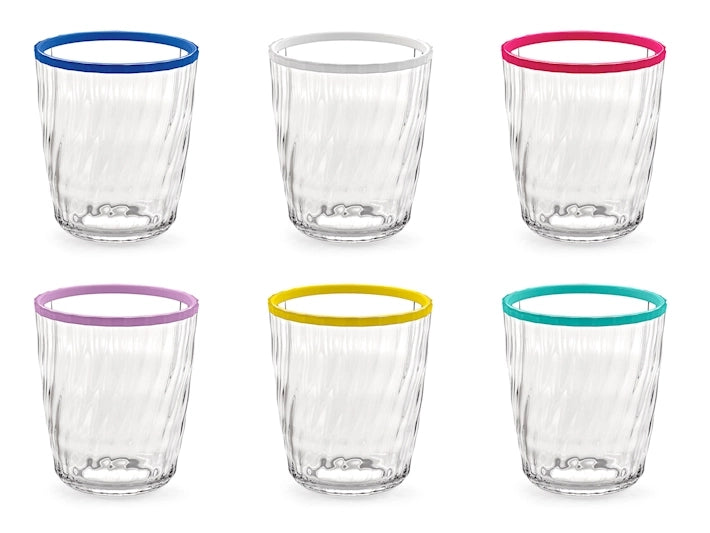 Set 6 bicchieri acr in acrilico trasparente con ring colorato cl43