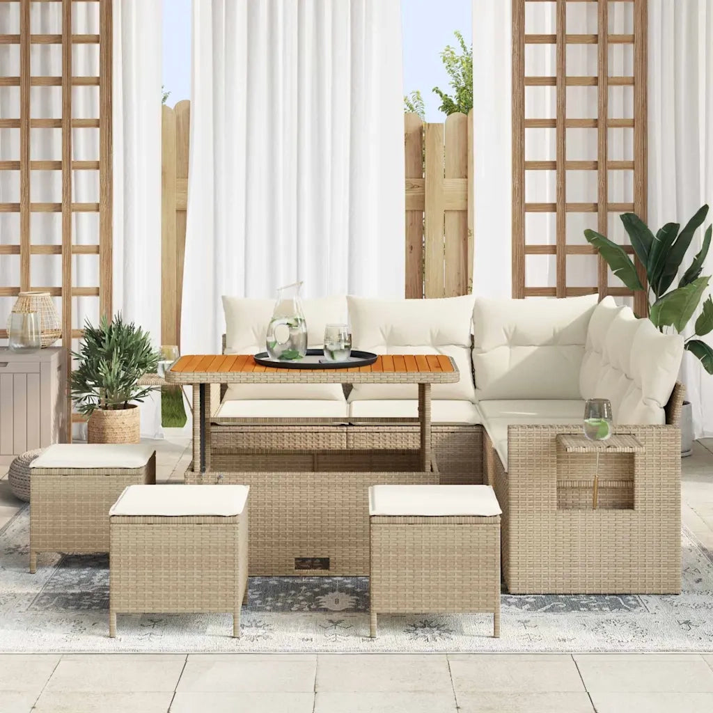 Set Divano da Giardino con cuscino 9 pcs Beige polyrattan 3361751