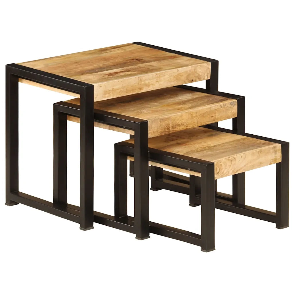 Tavolini Impilabili 3 pz in Legno Massello di Mango 247404