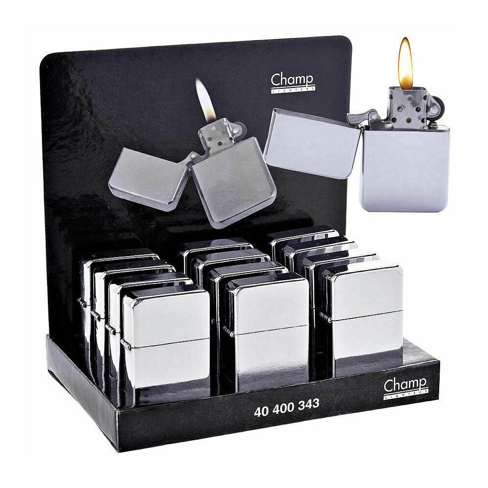 Trade Shop - Set 12 Accendino Accendini A Benzina Colore Effetto Cromato Con Pietrina In Box -