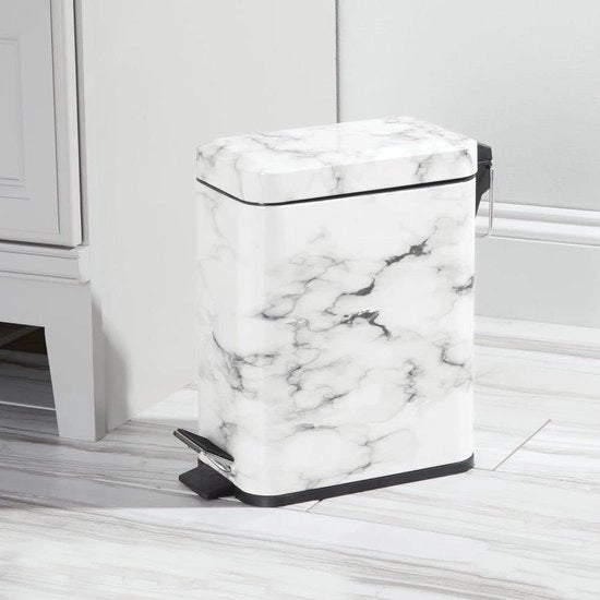 Pulitore pedale per cestini/bacini - per bagno, cucina e ufficio - con pedale, coperchio e contenitore interno in plastica/rettangolare/metallizzato/5 litri - marmo