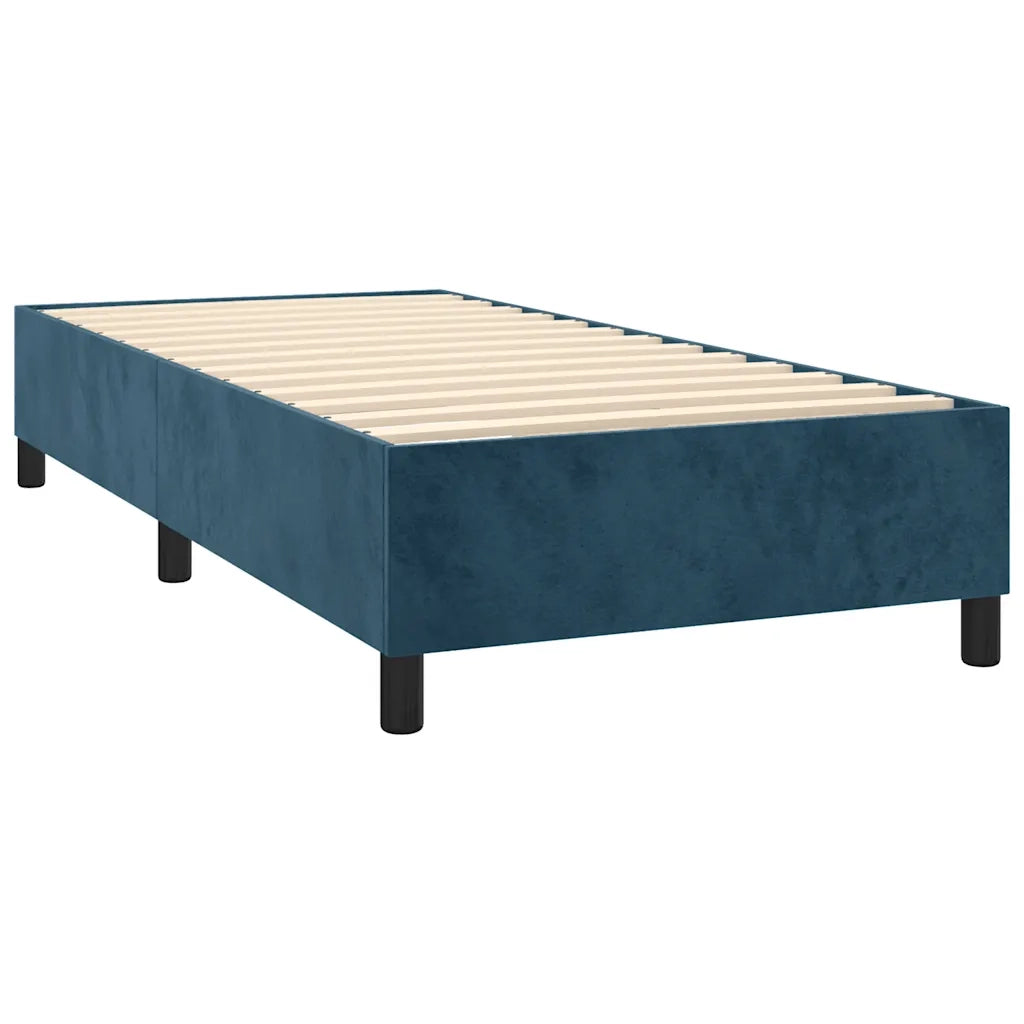 Letto a Molle con Materasso e LED Blu Scuro 90x190cm in Velluto
