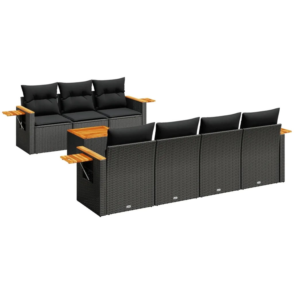 Set Divani da Giardino con Cuscini 8 pz Nero in Polyrattan