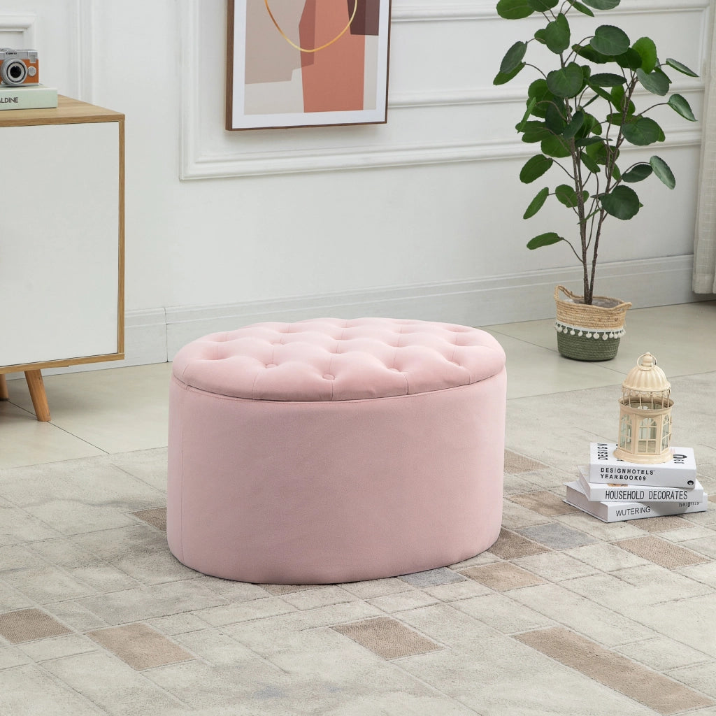 Pouf Contenitore Imbottito in Velluto ¨C Zephmum ¨C Rosa