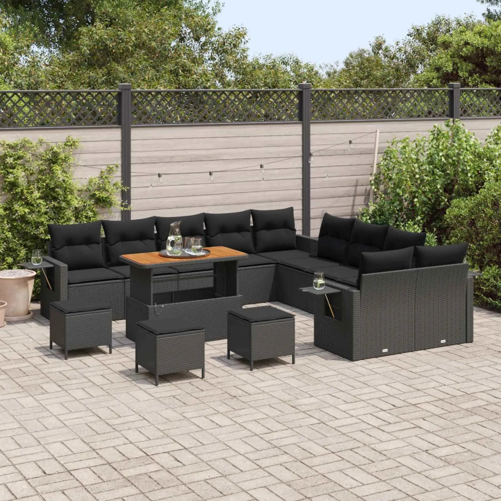 Set Divano da Giardino 14 pcs Nero polyrattan