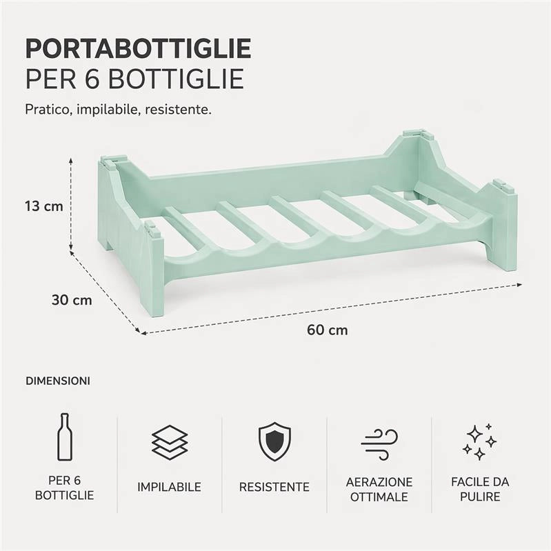 SET 10 CANTINETTE MODULARE PER 60 BOTTIGLIE  IMPILABILE PORTA BOTTIGLIE DI COLORE VERDE CHIARO
