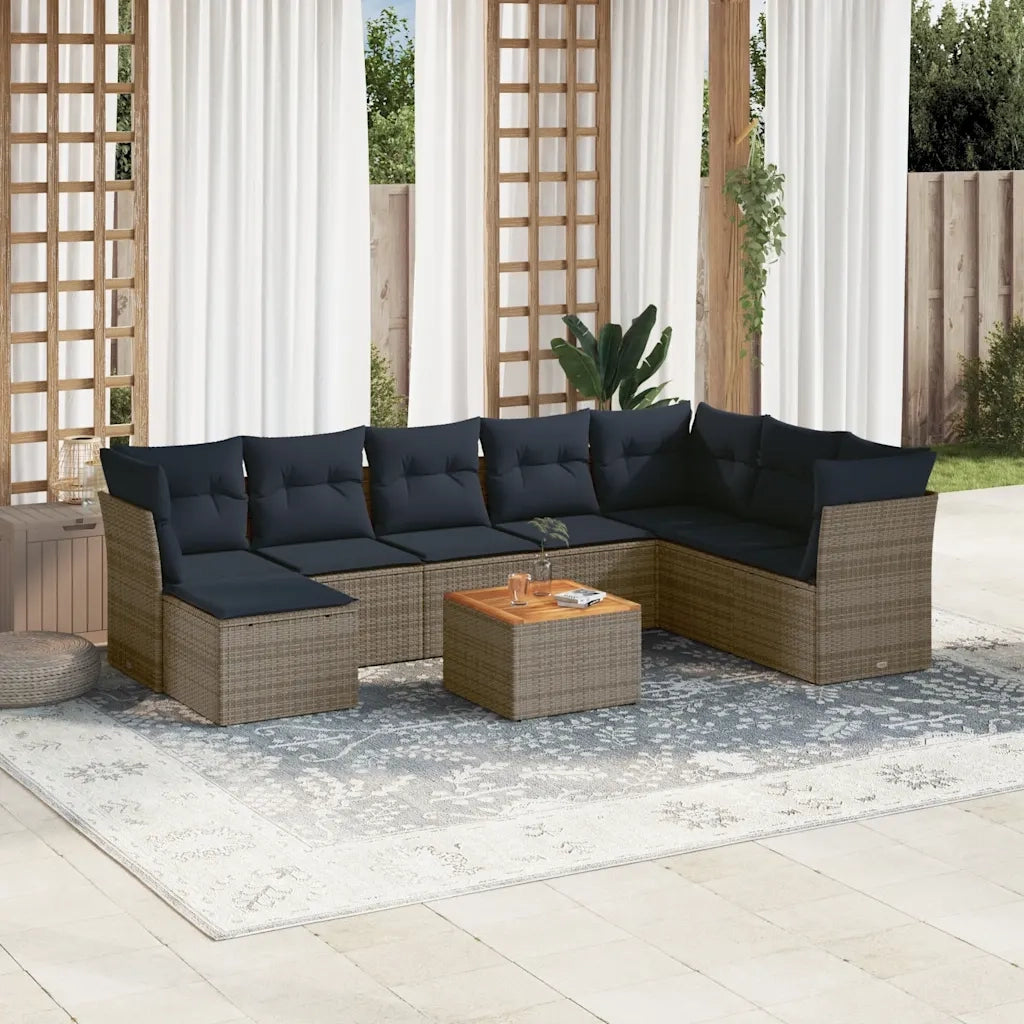 Set Divani da Giardino 9 pz con Cuscini Grigio in Polyrattan 3256117