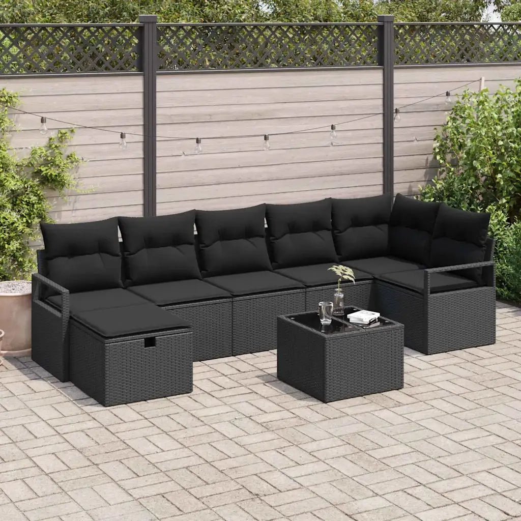 Set di divani con cuscino 8 pcs Nero polyrattan