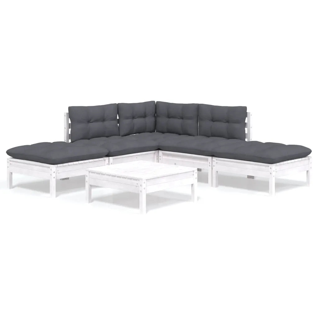 Set Divani da Giardino 6 pz con Cuscini Bianchi Legno di Pino 3096317