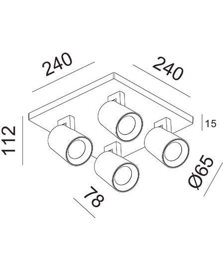 Modo Faretto da soffitto a 4 luci in pressofusione di alluminio colore Alluminio spazzolato, attacco GU10, design moderno per illuminazione d'interni
