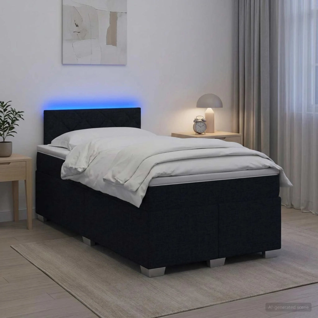Letto con Box Spring, Materasso e LED Nero 120 x 190 cm Tessuto 3451905