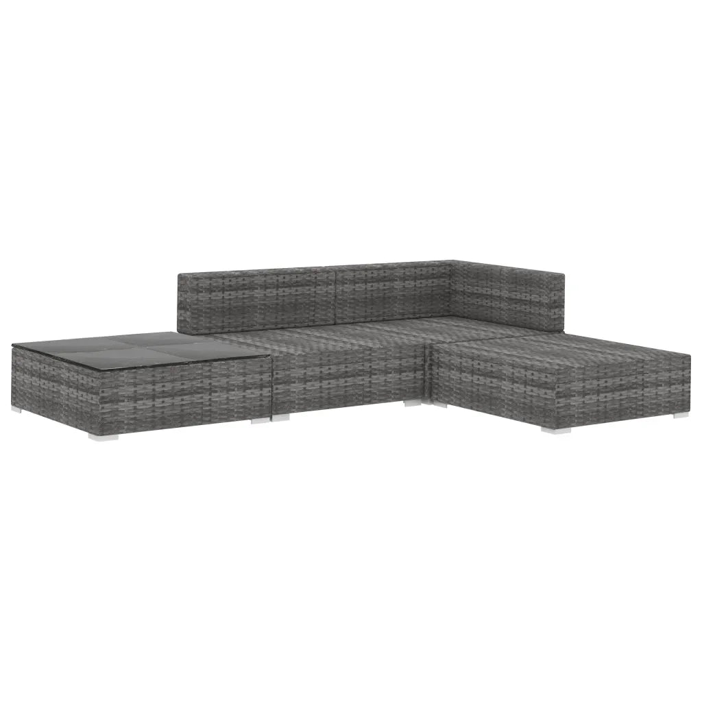 Set Divani da Giardino 4 pz con Cuscini in Polyrattan Grigio 46779