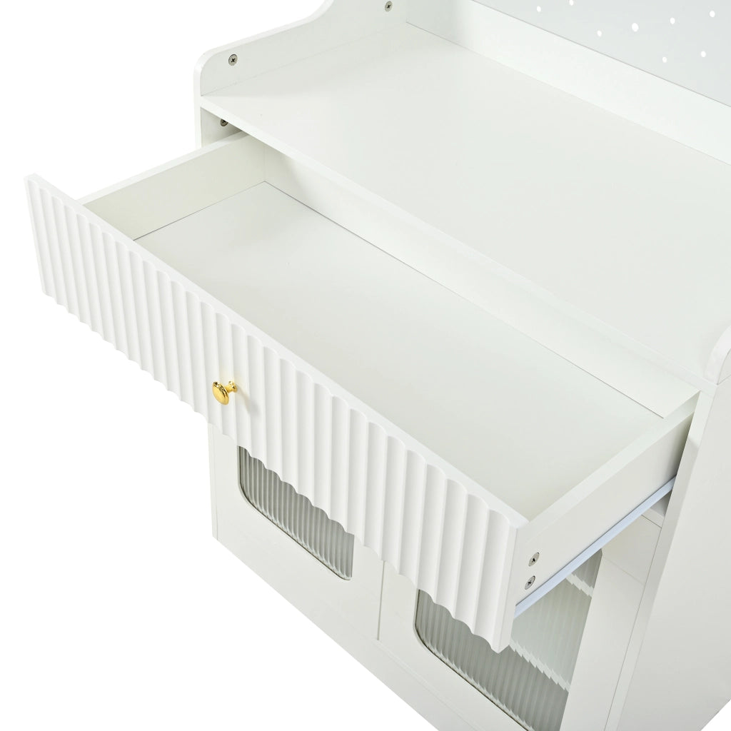 Credenza alta con 1 cassetto, ripiani regolabili, LED e vetrina per cucina, soggiorno e sala da pranzo 80 × 40 × 180 cm