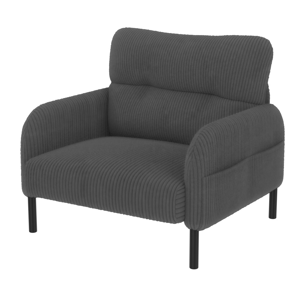 Poltrona con Tasche Laterali e Schienale Ergonomico; Seduta Profonda; in Velluto a Coste Grigio 67 × 75 × 79 cm