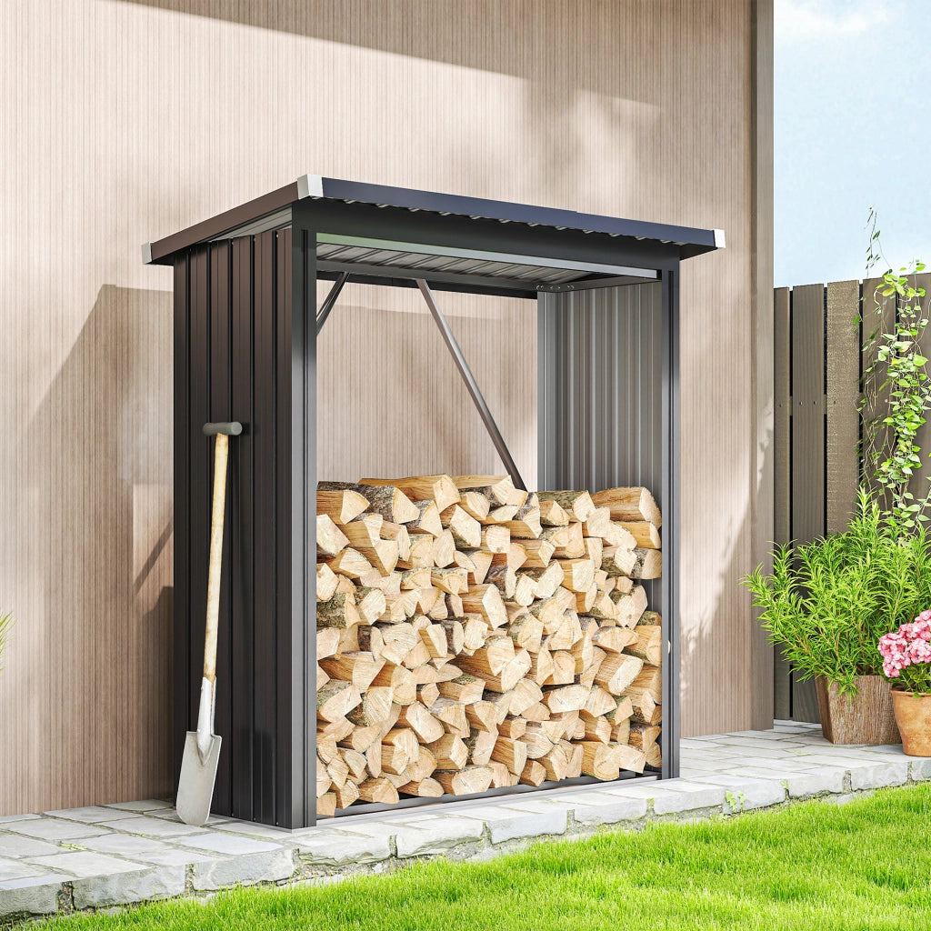Capanno per legna da ardere ¨C Zephmum ¨C Acciaio, tetto spiovente, 150x66.5x150 cm, grigio scuro