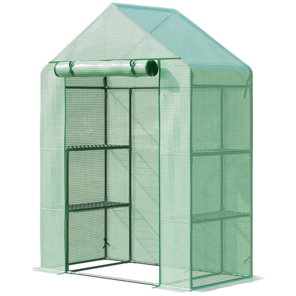 Serra da Giardino ¨C Minimal ¨C 141x72x191 cm Verde con 4 Ripiani e Porta a Rullo