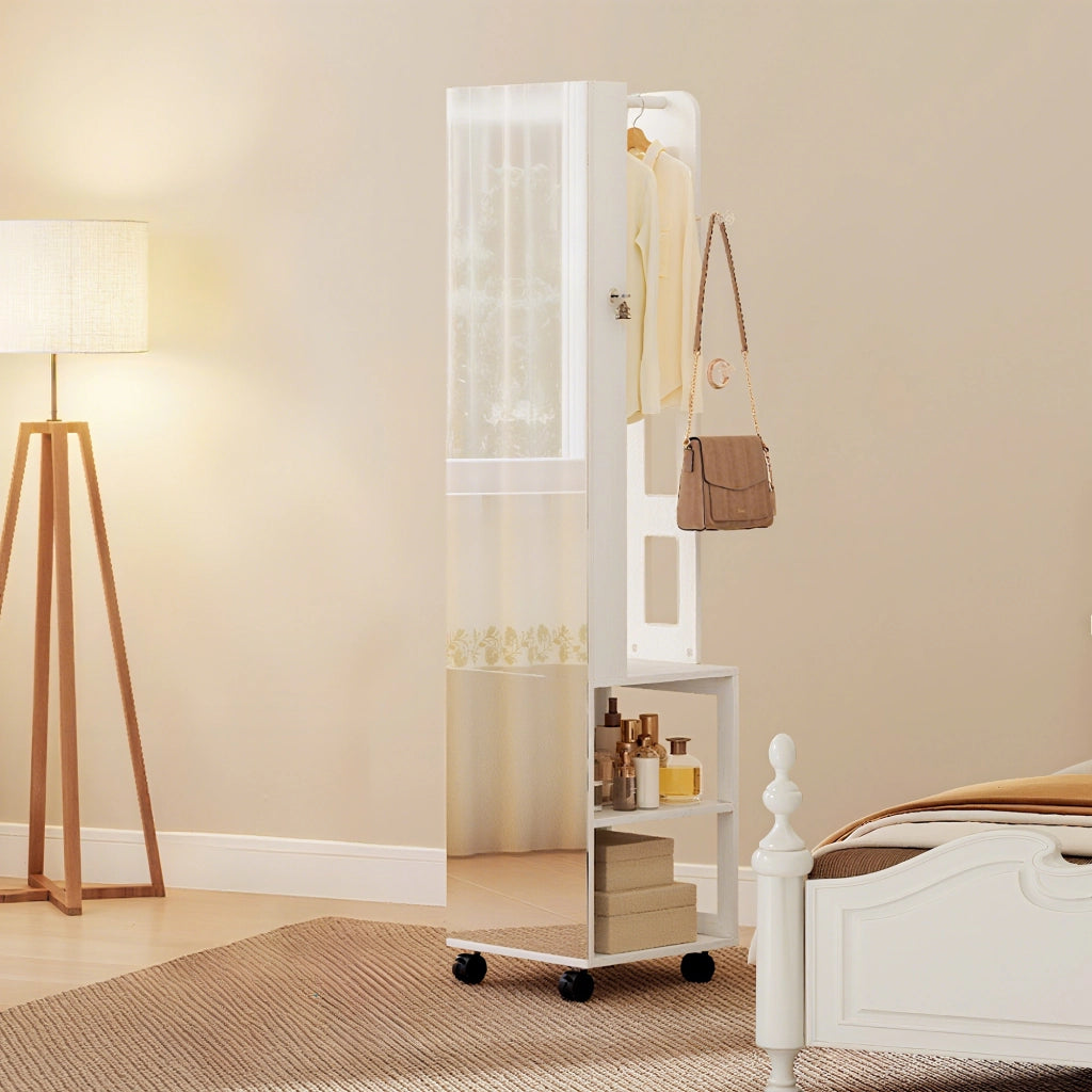 Armadio Specchio con Luci LED e Giro 360¡ã ¨C Minimal ¨C Bianco Beige