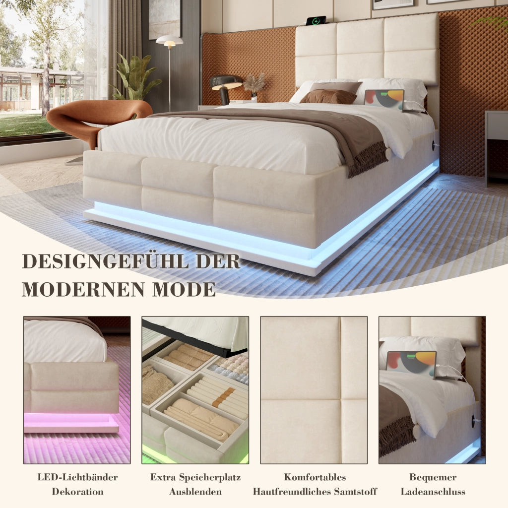 letto in velluto beige 90 x 200 cm