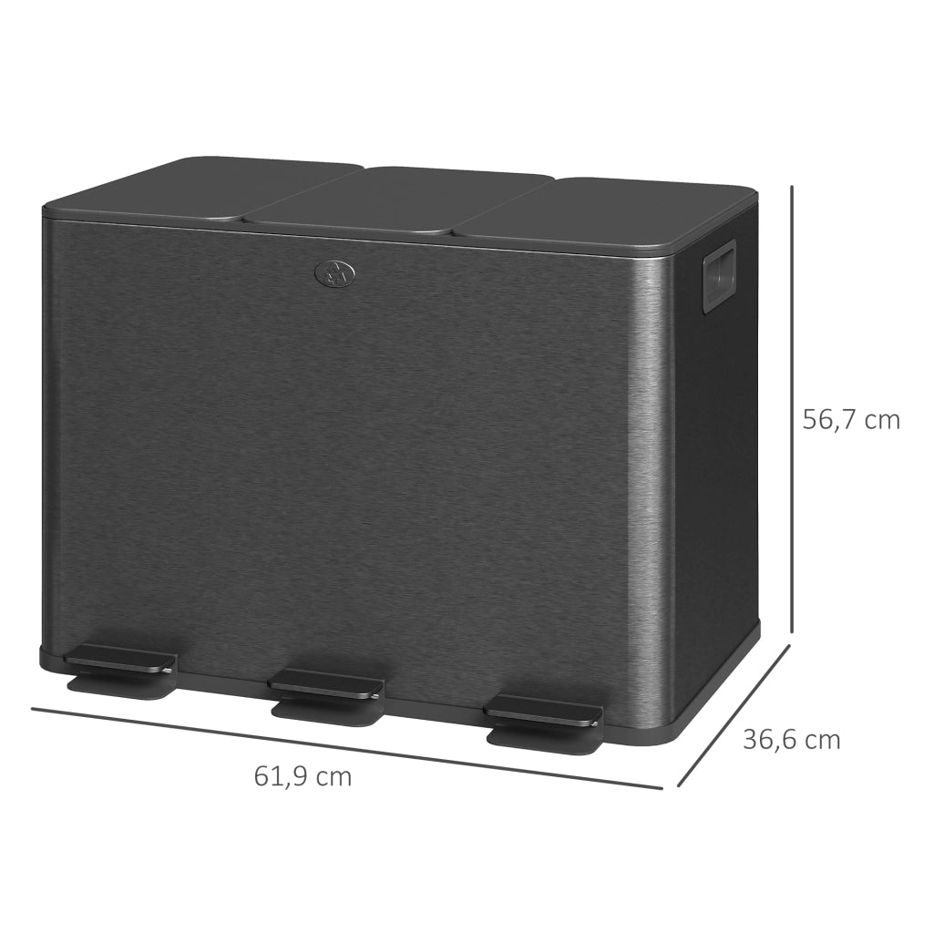 Bidone per rifiuti 3 scomparti 60 litri ¨C zephmum ¨C nero