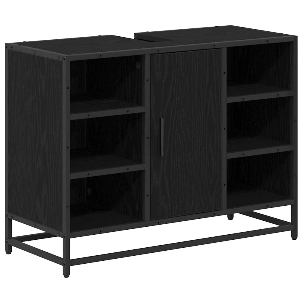 Set di mobili per il bagno 2 pcs Rovere Nero Legno multistrato