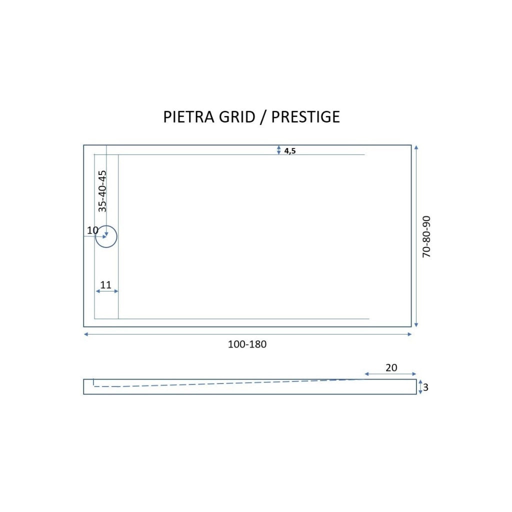 Piatto doccia in marmo resina sabbia pietra cemento grid, misura 90x120